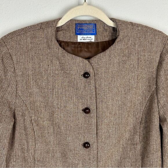 Vintage Pendleton Brown Wool Blazer & Midi Skirt Suit Set S - Picture 3 of 16